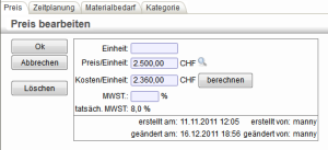 Eingabefenster des Preises Eingabefenster des Preises