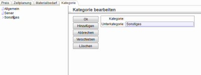 Eingabemaske zur Verwaltung der Kategorien Eingabemaske zur Verwaltung der Kategorien
